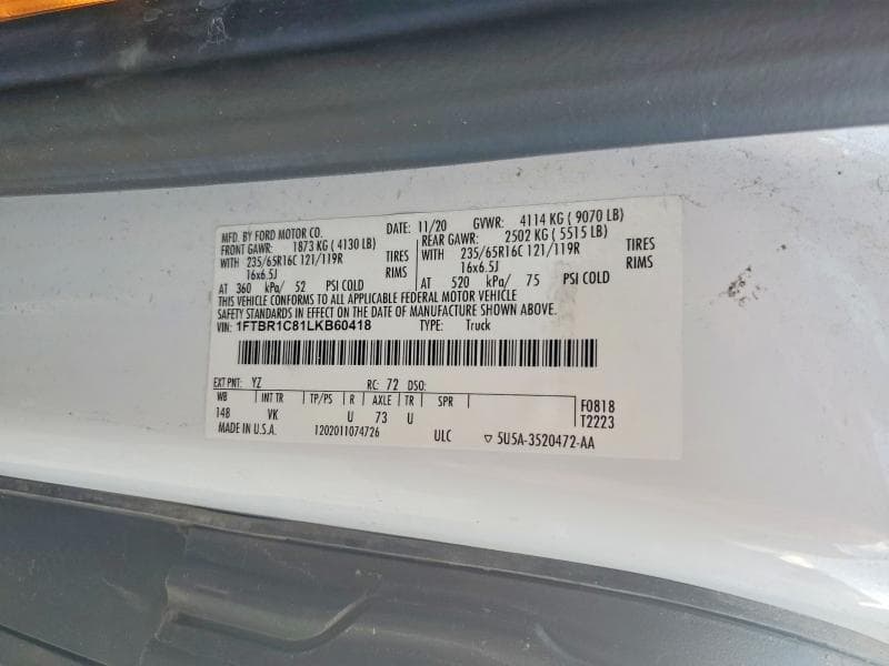 2020 FORD TRANSIT 250 DELIVERY VAN 14