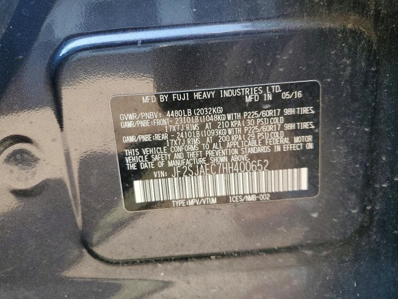 2017 SUBARU FORESTER 2.5I PREMIUM 2.5I PREMIUM 12