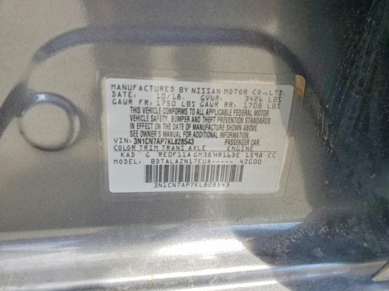 2019 NISSAN VERSA S PLUS S PLUS 12