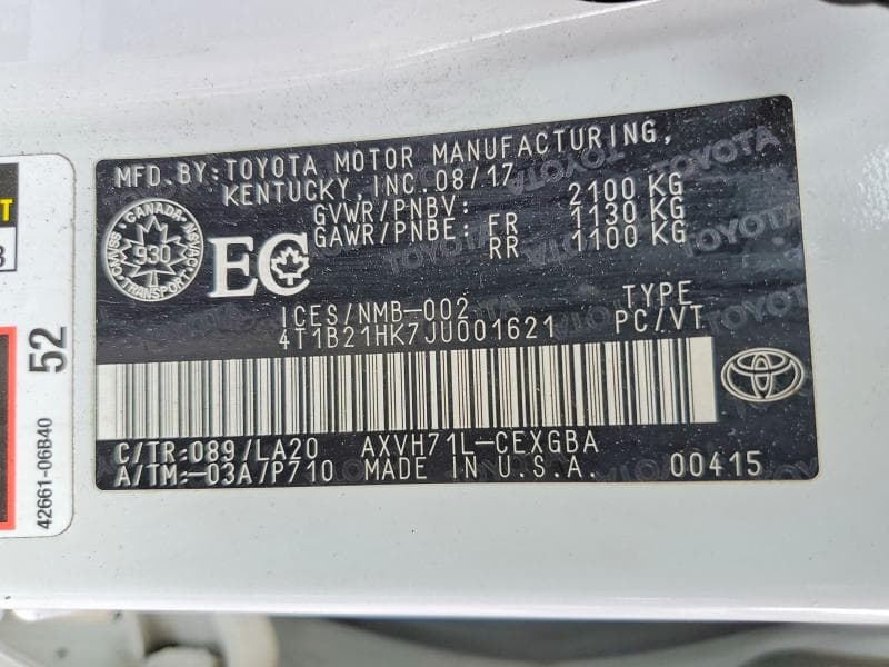 2018 TOYOTA CAMRY HYBRID SE 12