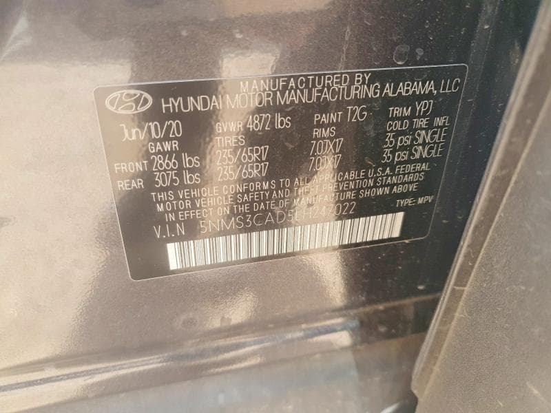 2020 HYUNDAI SANTA FE SEL 12