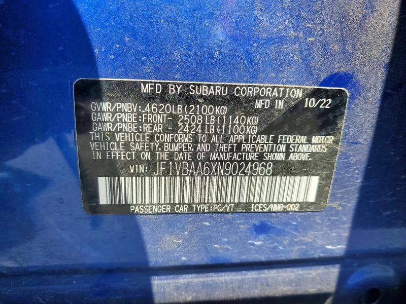 2022 SUBARU WRX 12