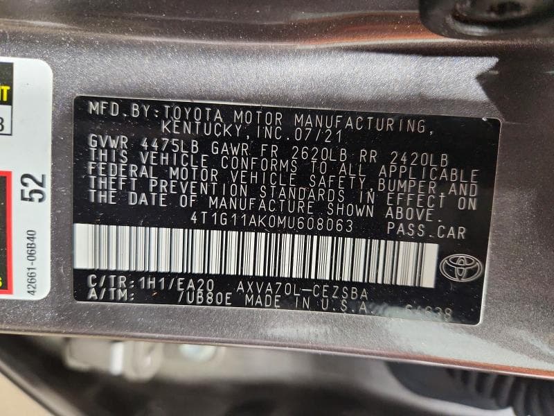 2021 TOYOTA CAMRY SE 13