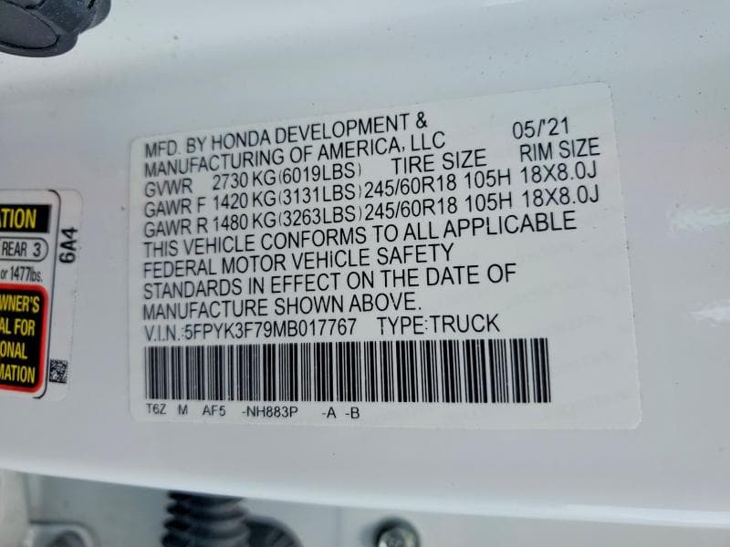 2021 HONDA RIDGELINE RTL 12