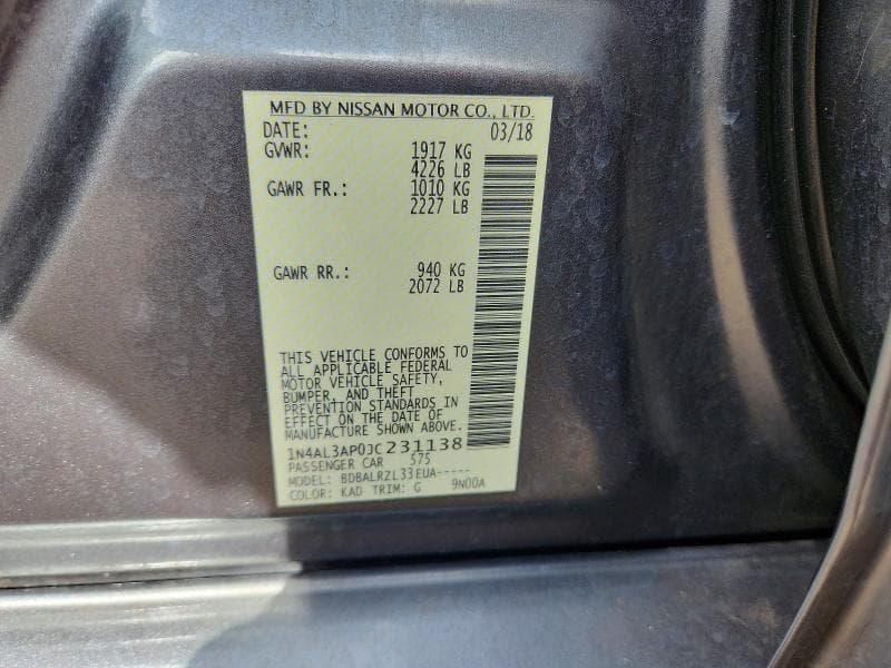 2018 NISSAN ALTIMA 2.5 SL 2.5 SL 12