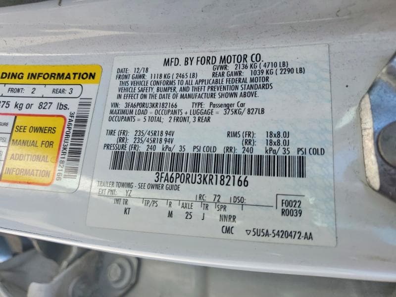 2019 FORD FUSION TITANIUM 12