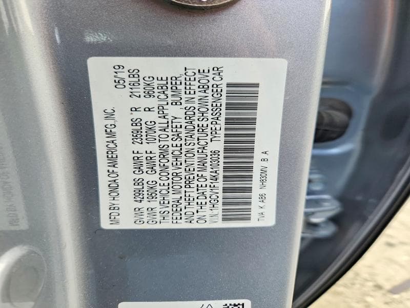 2019 HONDA ACCORD LX LX 12