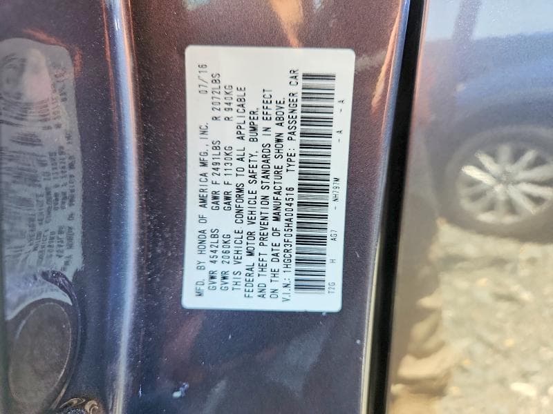 2017 HONDA ACCORD EXL EXL 12