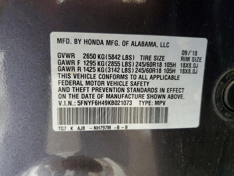 2019 HONDA PILOT EXL 13