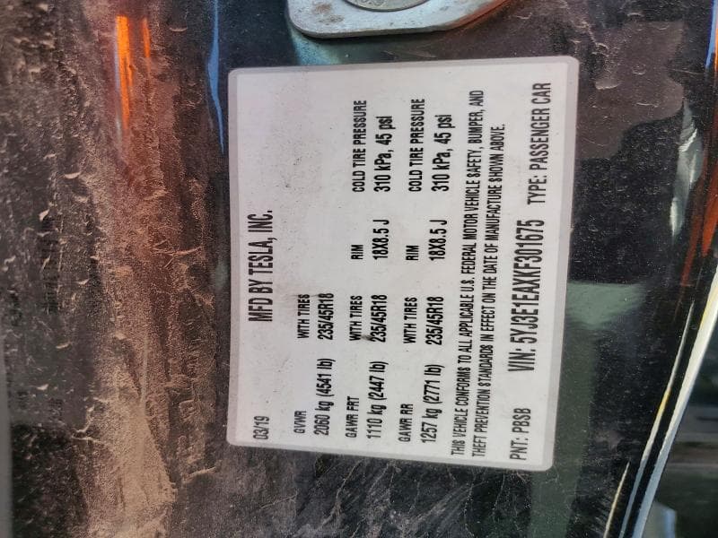2019 TESLA MODEL 3 14