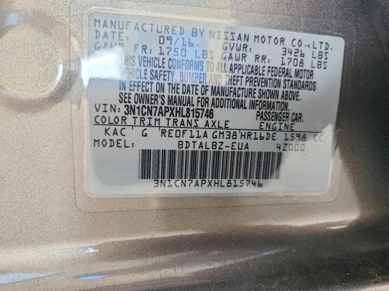 2017 NISSAN VERSA 1.6 SV 12