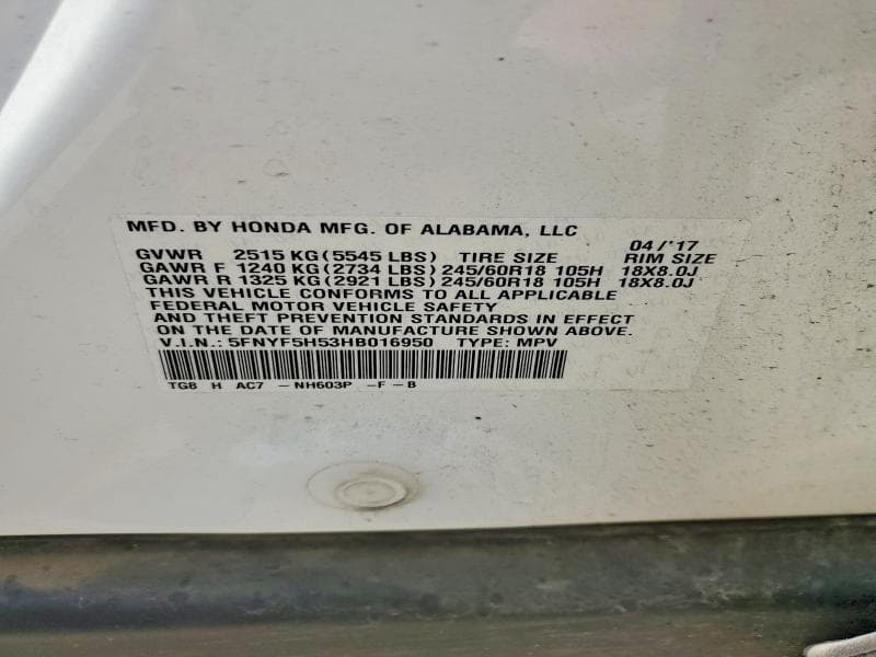 2017 HONDA PILOT EXL EXL 13