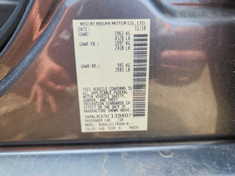 2019 NISSAN ALTIMA SR SR 12