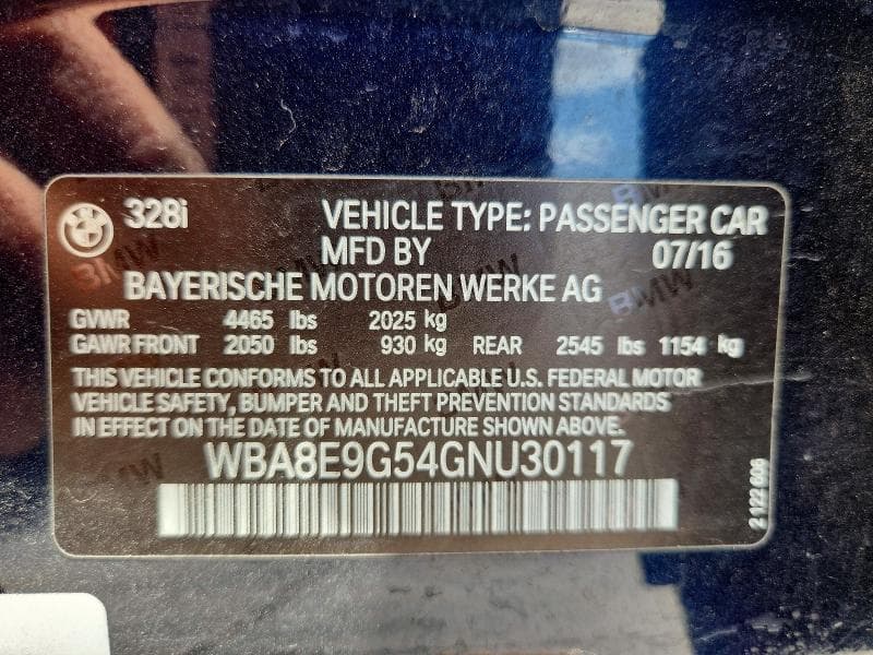 2016 BMW 328 I SULEV 12