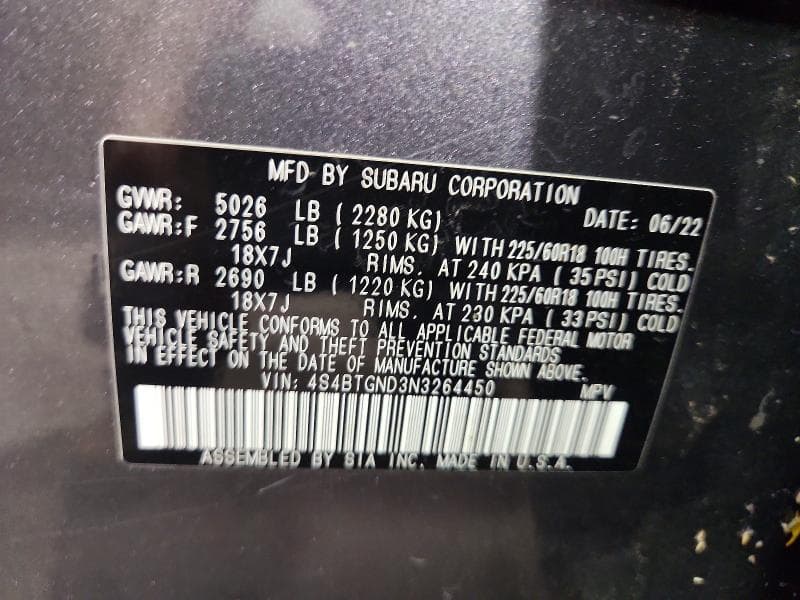 2022 SUBARU OUTBACK LIMITED XT LIMITED XT 13
