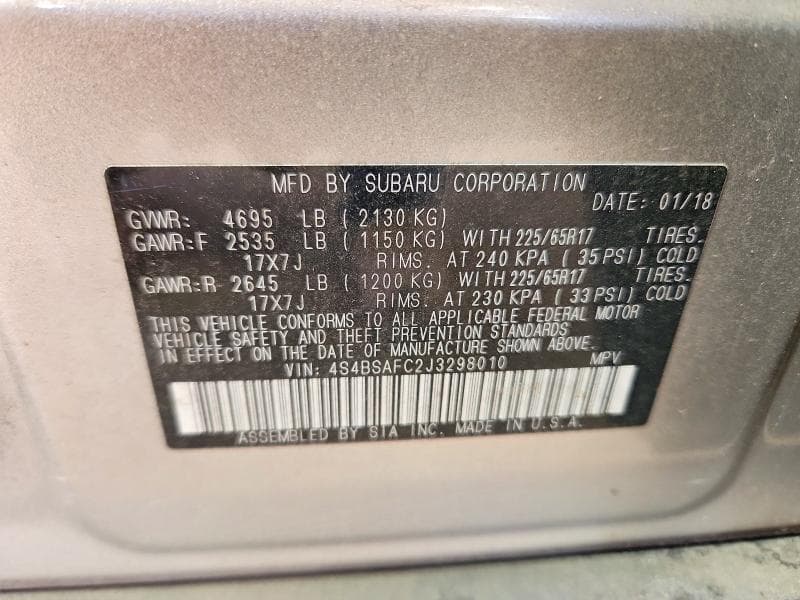 2018 SUBARU OUTBACK 2.5I PREMIUM 13