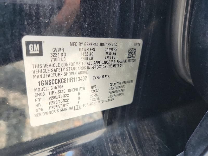 2017 CHEVROLET TAHOE C1500 PREMIER 14