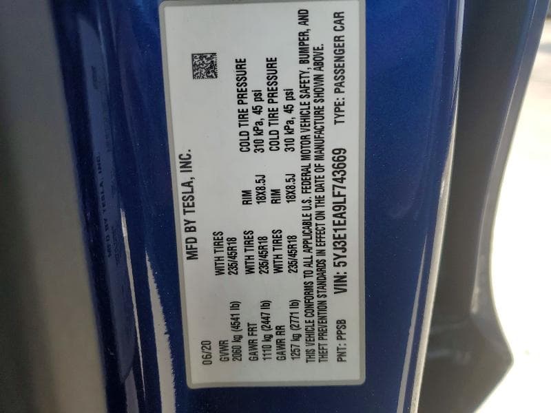 2020 TESLA MODEL 3 12