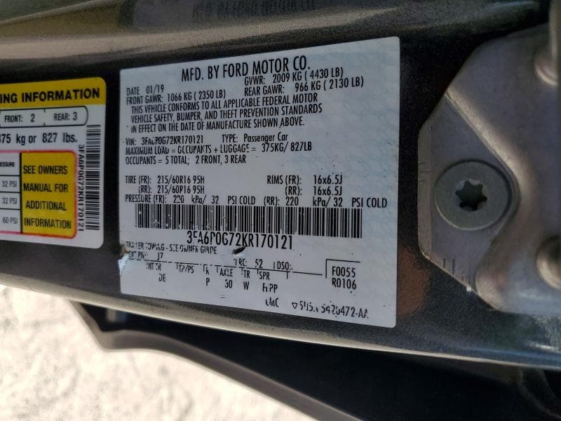 2019 FORD FUSION S 12