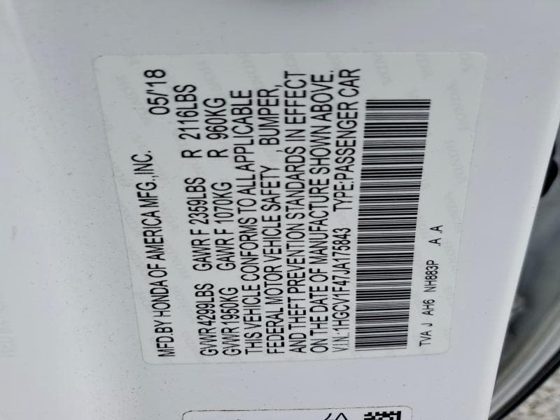 2018 HONDA ACCORD EX 12