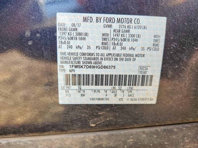 2017 FORD EXPLORER XLT XLT 12