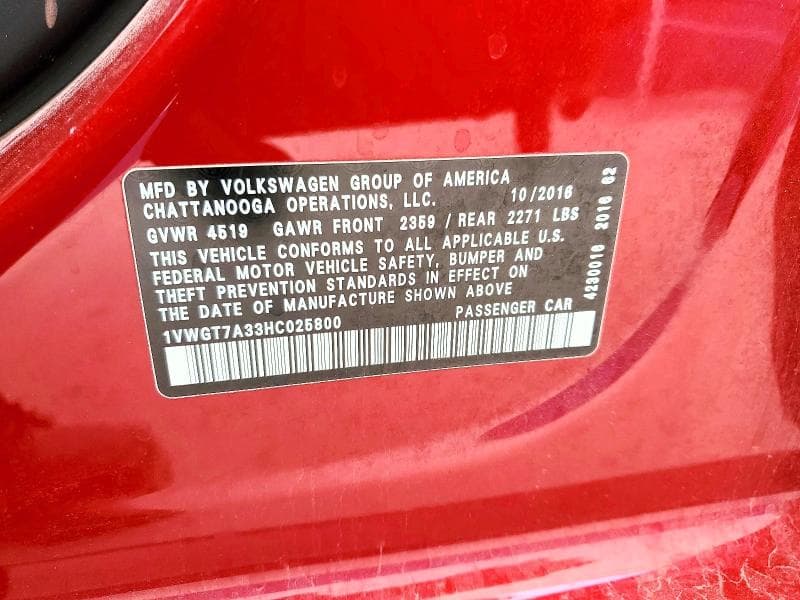 2017 VOLKSWAGEN PASSAT SE SE 12