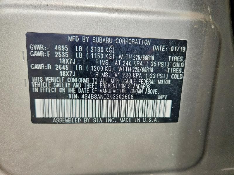 2019 SUBARU OUTBACK 2.5I LIMITED 13