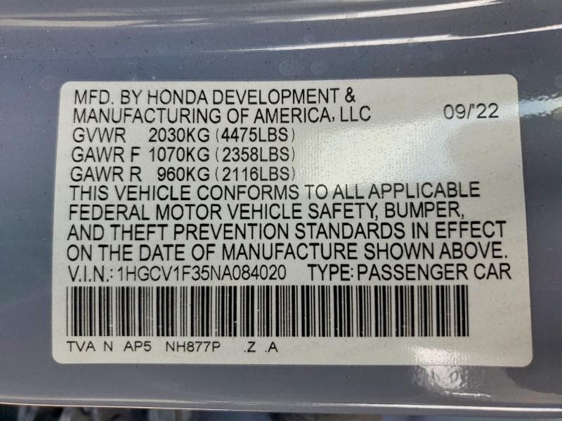 2022 HONDA ACCORD SPORT 12