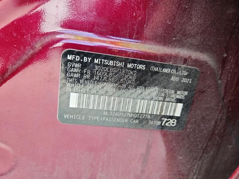 2021 MITSUBISHI MIRAGE ES 12