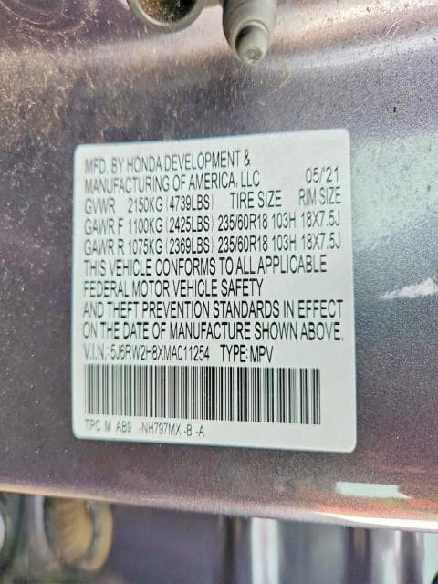 2021 HONDA CR-V EXL 13