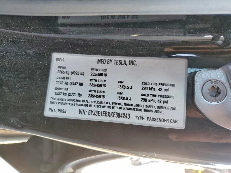 2019 TESLA MODEL 3 12