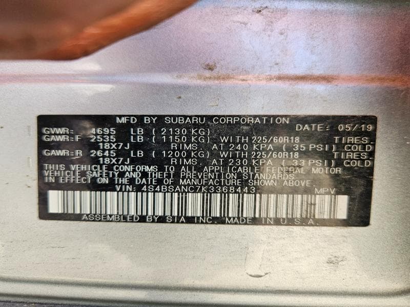 2019 SUBARU OUTBACK 2.5I LIMITED 13