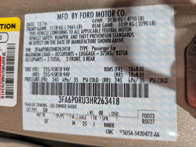 2017 FORD FUSION TITANIUM HEV 12
