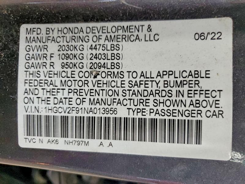 2022 HONDA ACCORD TOURING TOURING 13