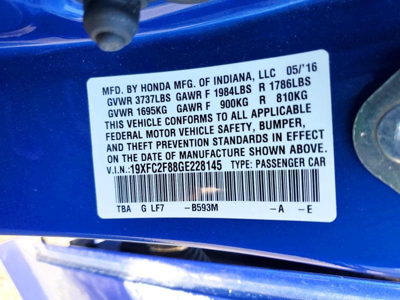 2016 HONDA CIVIC EX 12