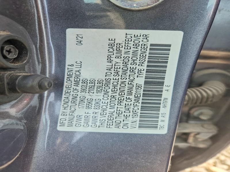 2021 HONDA CIVIC EX 12