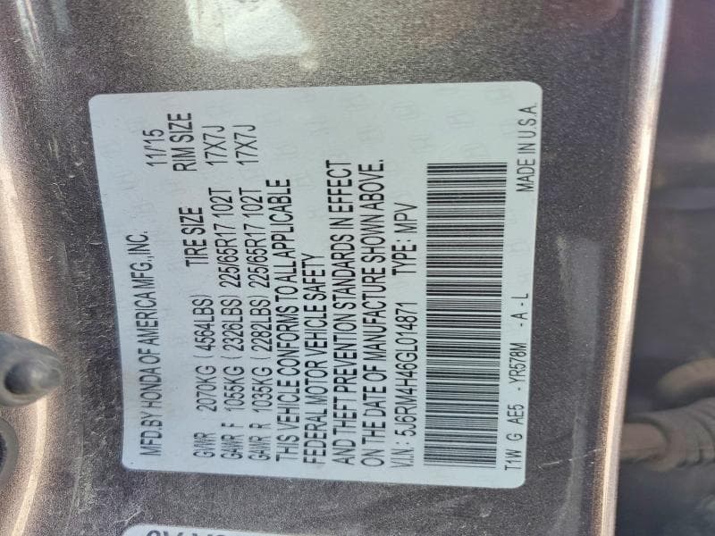 2016 HONDA CR-V SE 12