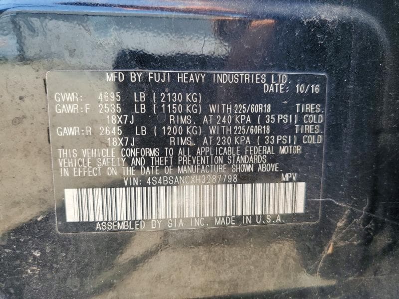 2017 SUBARU OUTBACK 2.5I LIMITED 2.5I LIMITED 13