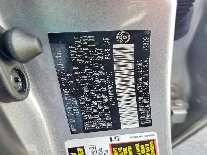 2019 TOYOTA CAMRY L L 12