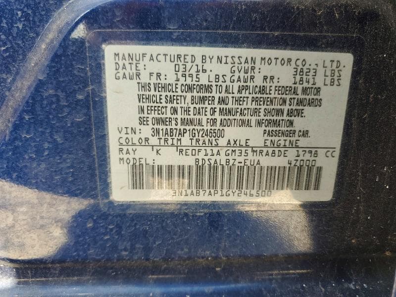2016 NISSAN SENTRA S 12