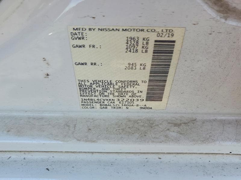 2019 NISSAN ALTIMA SR 12