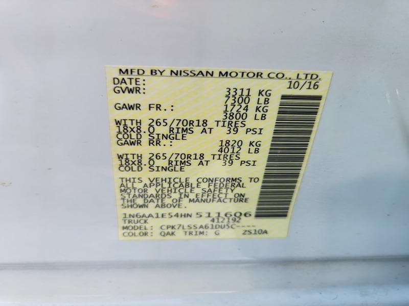 2017 NISSAN TITAN SV SV 12