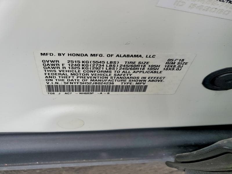 2018 HONDA PILOT EXL 13