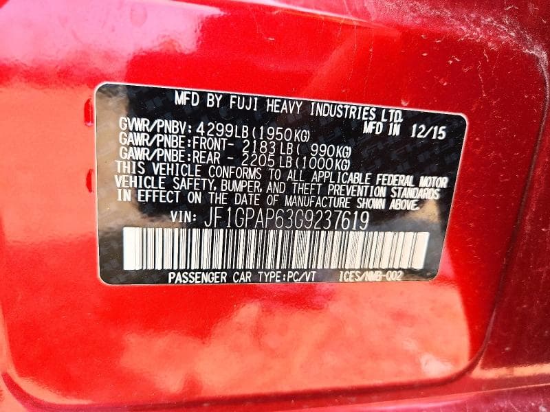 2016 SUBARU IMPREZA SPORT PREMIUM SPORT PREMIUM 12