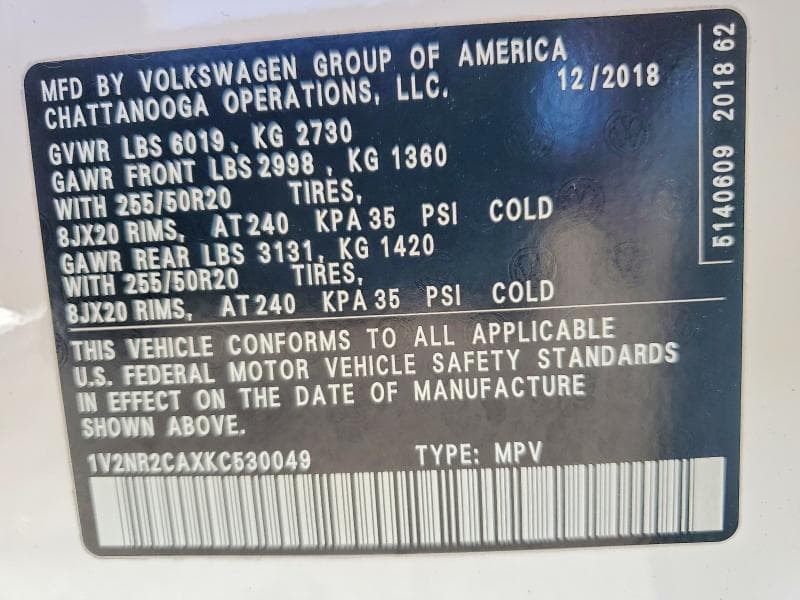 2019 VOLKSWAGEN ATLAS SEL PREMIUM 14