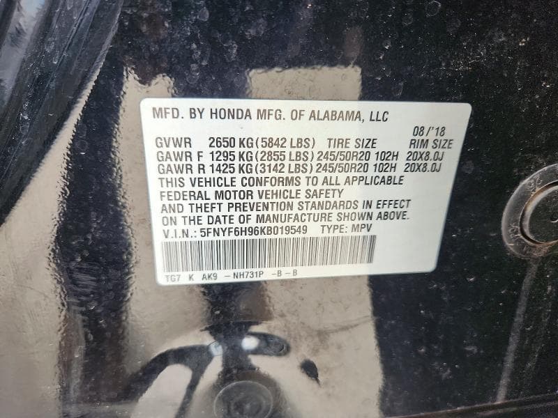 2019 HONDA PILOT TOURING TOURING 13