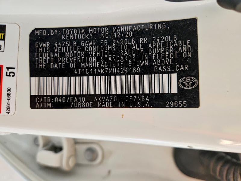 2021 TOYOTA CAMRY LE 12