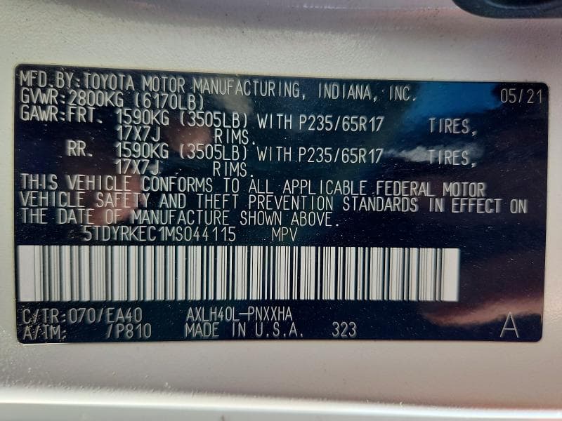 2021 TOYOTA SIENNA XLE XLE 14