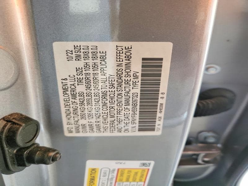 2022 HONDA PILOT EXL 12