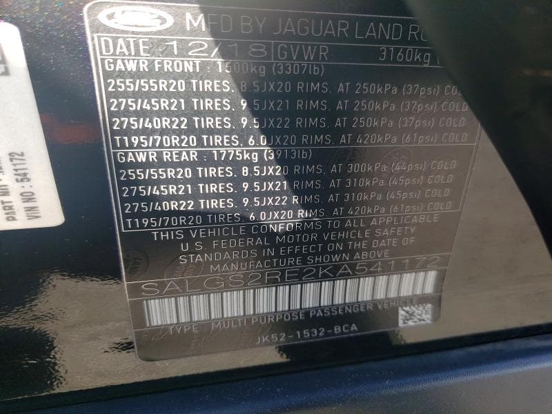 2019 LAND ROVER RANGE ROVER SUPERCHARGED 13